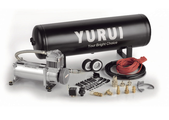 Compressor de ar a bordo de aço preto e de prata dos sistemas do ar com tanque 12V para o ajustamento do carro