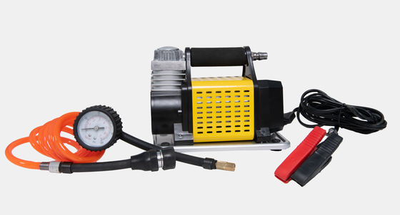 Inflador de pneus de automóvel portátil de metal DC12V com manômetro e mangueira de pressão de metal