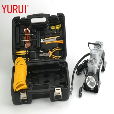 DC12v Duplo cilindro Metal pneu de carro inflador com luz LED e caixa de ferramentas