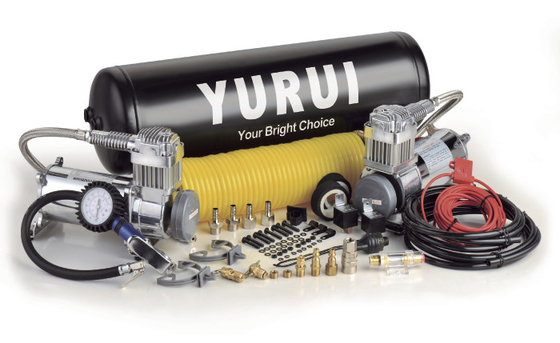 Bom preço. Sistema de ar de bordo duplo DC12v Tanques de ar à prova d'água de cromo preto Compressor de suspensão de ar de inflação rápida on-line