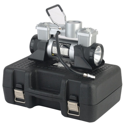 DC12v Duplo cilindro Metal pneu de carro inflador com luz LED e caixa de ferramentas